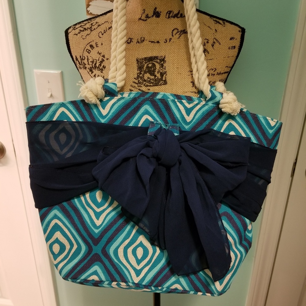Mud Pie Tote, Navy blue, Teal